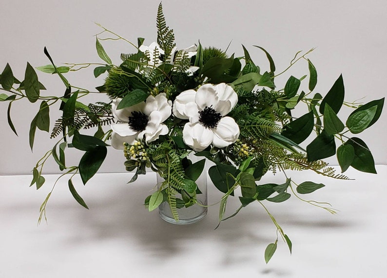 White Anemone Bridal Bouquet made with Ferns and Ivy, Spring Garden Style Bouquet, Greenery Bouquet, Summer Bouquet, Nautical Wedding, Beach image 1