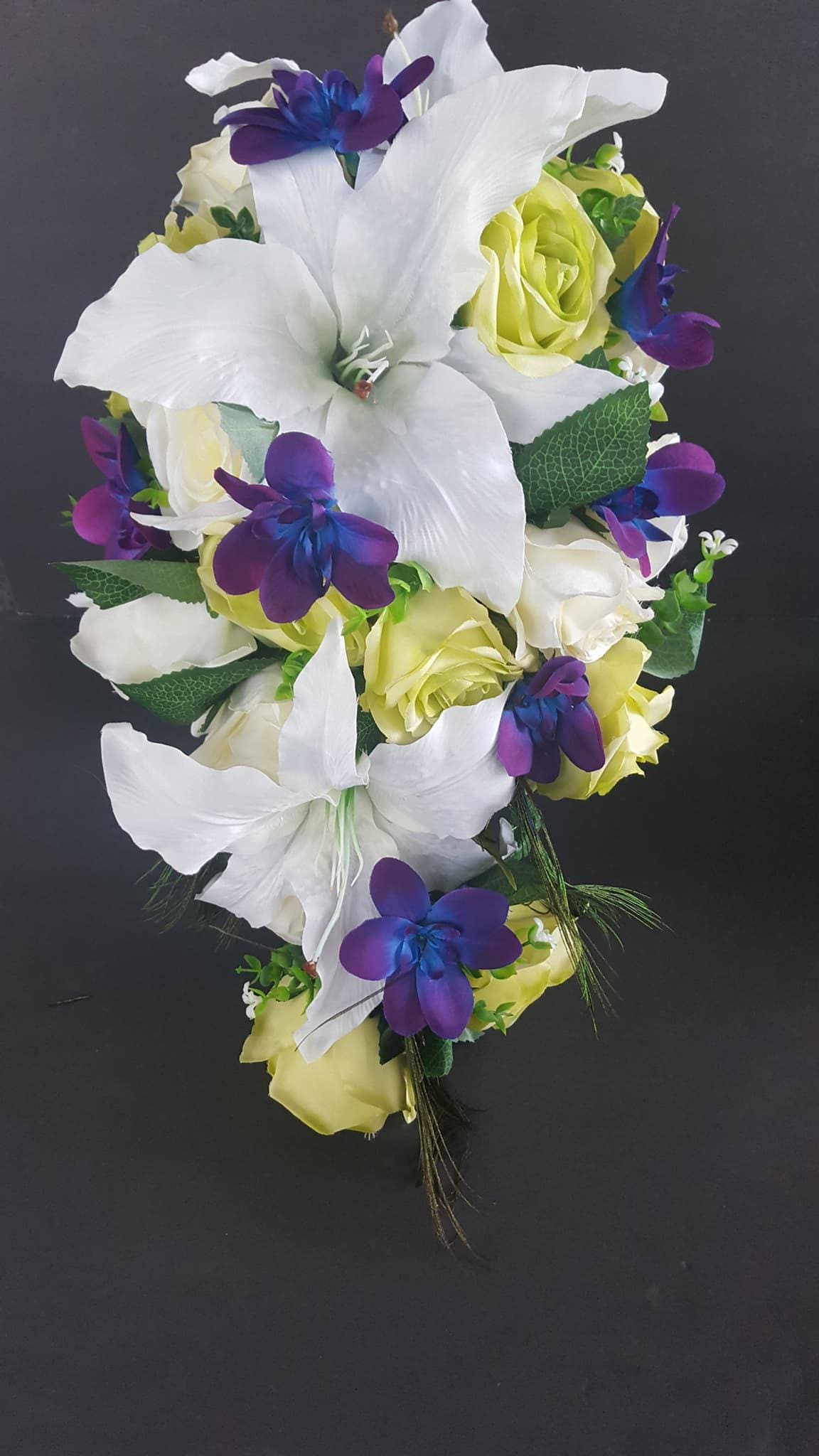 Purple Orchid Bridal Bouquet White and Green Rose Etsy