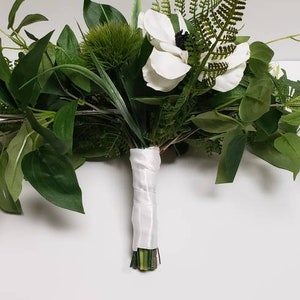 White Anemone Bridal Bouquet made with Ferns and Ivy, Spring Garden Style Bouquet, Greenery Bouquet, Summer Bouquet, Nautical Wedding, Beach image 7