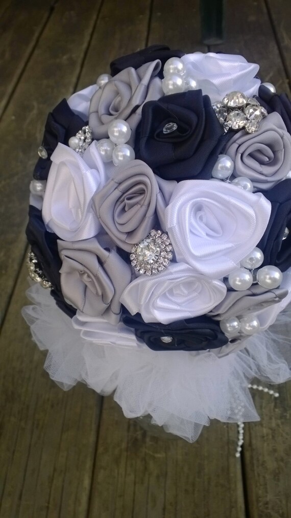 Noir Gris Argent Et Blanc Bouquet De Mariée Perles Strass