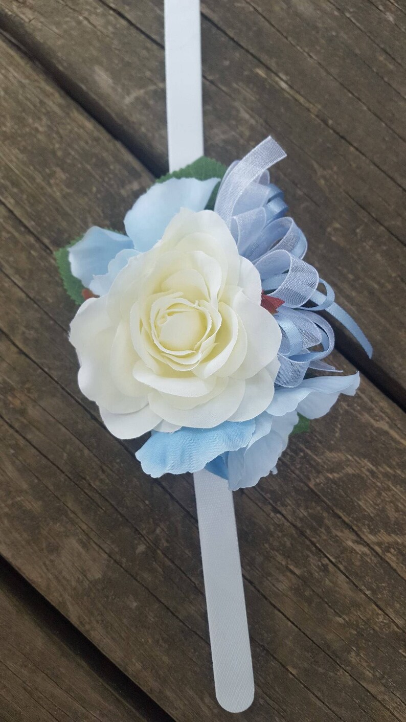 Blue Hydrangea Bridal Bouquet with White Roses and Initial | Etsy