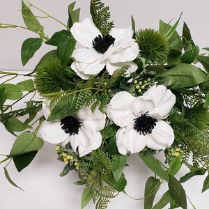 White Anemone Bridal Bouquet made with Ferns and Ivy, Spring Garden Style Bouquet, Greenery Bouquet, Summer Bouquet, Nautical Wedding, Beach image 2