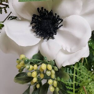 White Anemone Bridal Bouquet made with Ferns and Ivy, Spring Garden Style Bouquet, Greenery Bouquet, Summer Bouquet, Nautical Wedding, Beach image 4