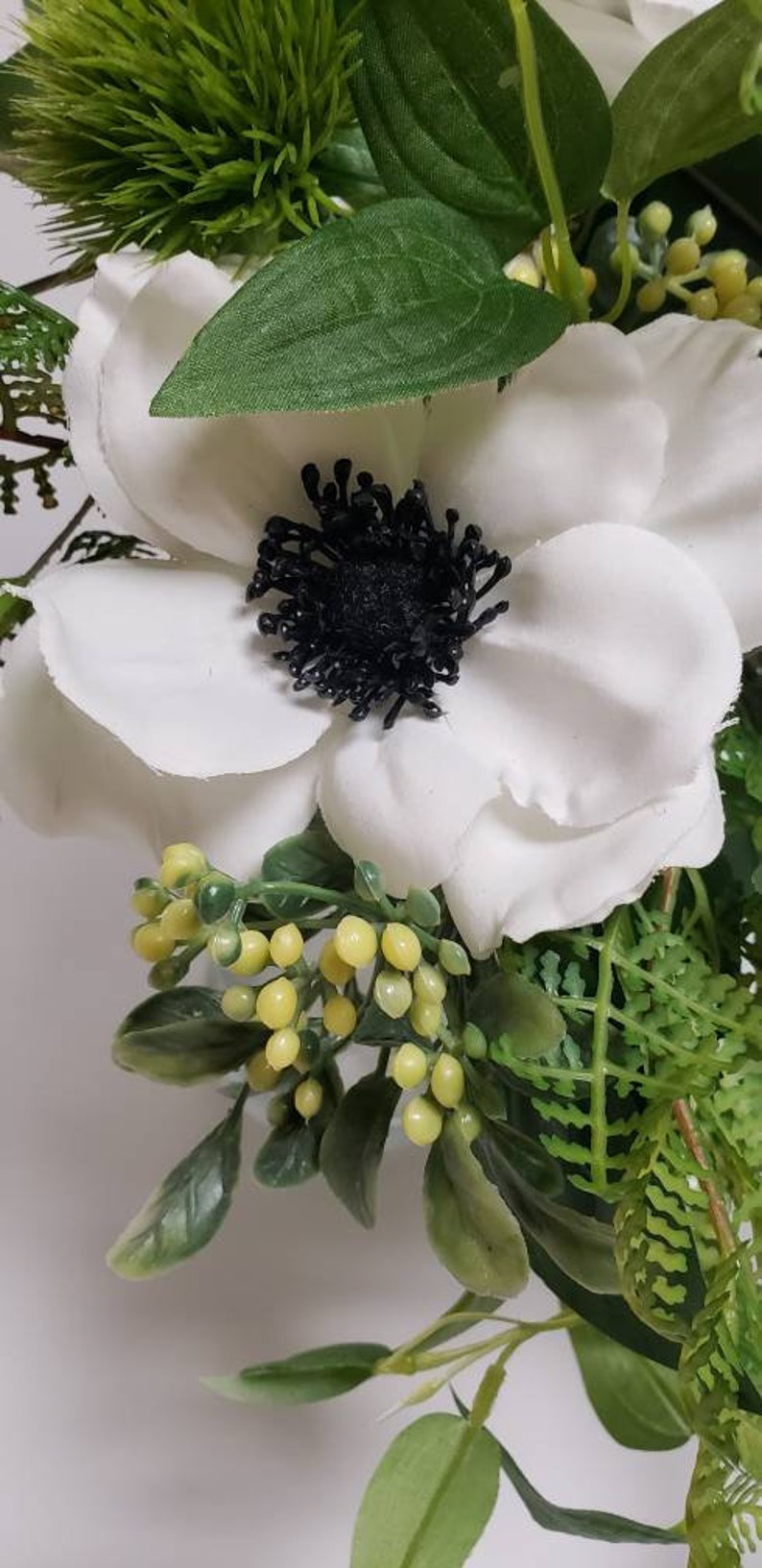 White Anemone Bridal Bouquet made with Ferns and Ivy, Spring Garden Style Bouquet, Greenery Bouquet, Summer Bouquet, Nautical Wedding, Beach image 4