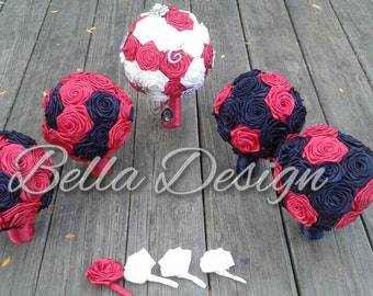 Red and Black Ribbon Rose Bouquet Set