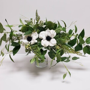 White Anemone Bridal Bouquet made with Ferns and Ivy, Spring Garden Style Bouquet, Greenery Bouquet, Summer Bouquet, Nautical Wedding, Beach image 3