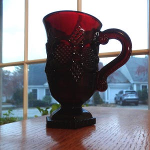 Avon 1876 Cape Cod Ruby Red Sandwich Glass Footed Mugs, Set of 6