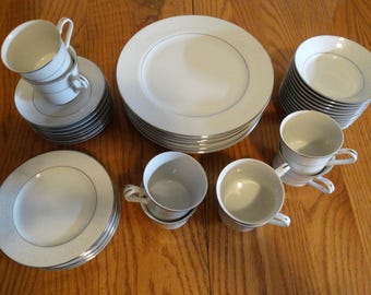 Vintage Wakefield China, International Silver Co, Platinum Trim Dinnerware Set