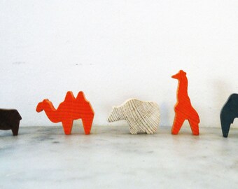 Vintage Wooden Jigsaw Cutout Zoo Animals Toy Set
