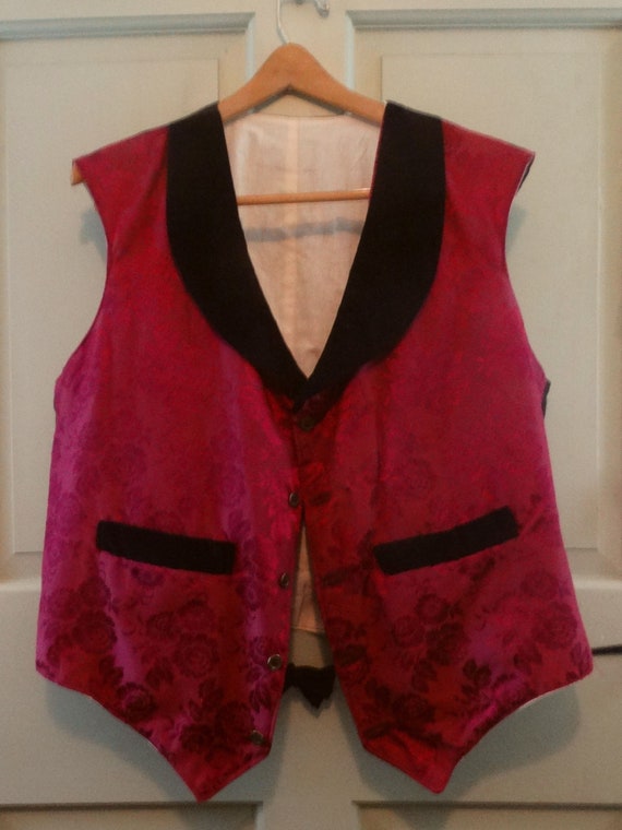 Handmade Damask Vest, Cherry Red Rose Pattern, Bl… - image 4