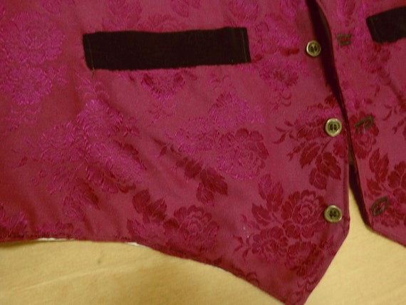 Handmade Damask Vest, Cherry Red Rose Pattern, Bl… - image 2