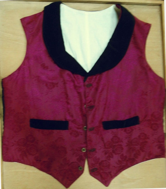 Handmade Damask Vest, Cherry Red Rose Pattern, Bl… - image 1