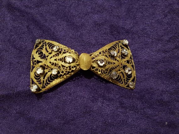 Pretty ornate Antique Czech Brass Filligree Bow b… - image 1