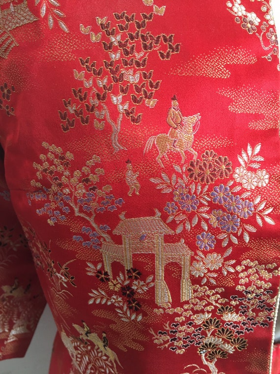 Stunning vintage red Chinese Silk embroidered for… - image 9