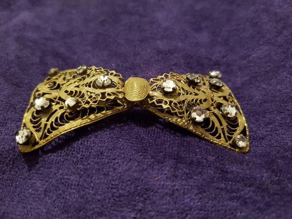 Pretty ornate Antique Czech Brass Filligree Bow b… - image 3