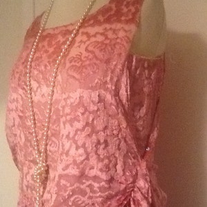 Beautiful Original Antique vintage 1920&#39;s Pink burnout velvet flapper dress, deco S