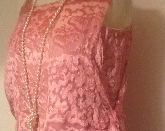 Mooie originele antieke vintage 1920's roze burnout fluwelen flapper jurk, deco S