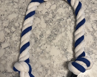 Handmade Nautical Cotton Rope Dog Tug Toy, 28-Inch Navy Blue White Twisted Rope