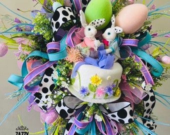 Bunny Wreath, Easter Wreath, Easter Bunny Decor, Spring Bunny Door Decor, Spring Bunny Wreath