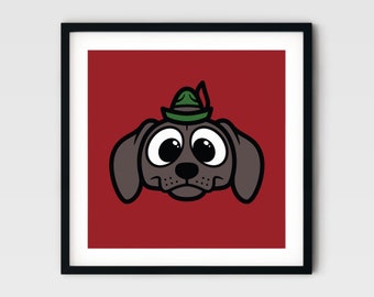 Dachshund Dog in Oktoberfest Hat Screen Print - Kids Room Decor - Nursery Decor - Wall Art - Signed Limited Edition of 50 - By Matt Douglas