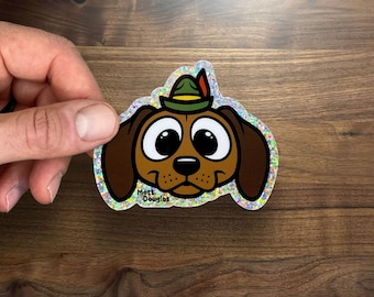 Dachshund in Oktoberfest Hat Glitter Sticker. Dog Glitter Sticker - Pet Glitter Sticker - By Matt Douglas