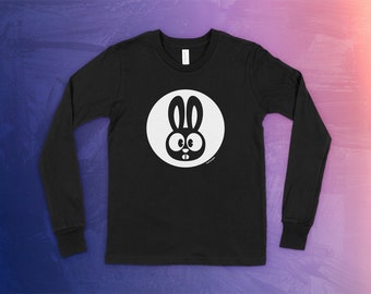 Bunny Rabbit Shirt - Kids Black Long Sleeve Youth T-Shirt - Premium Bella Canvas Youth Unisex - By Matt Douglas
