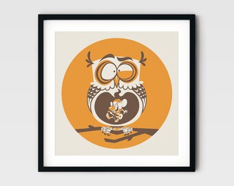 Last Gig - Owl Screen Print - Kids Room Decor - Nursery Decor - Wall Art - Signed Limited Edition of 50 - By Matt Douglas