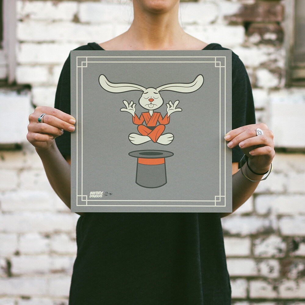 Levitating Coney Bunny Rabbit Screen Print Kids Room Decor Nursery ...