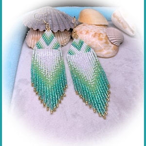Green Gradient Beaded Fringe Earrings: Handmade Chandelier Style