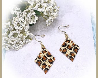 Beaded Leopard Earrings: Japanese Delica Beads, 18K Gold Plated Hooks
