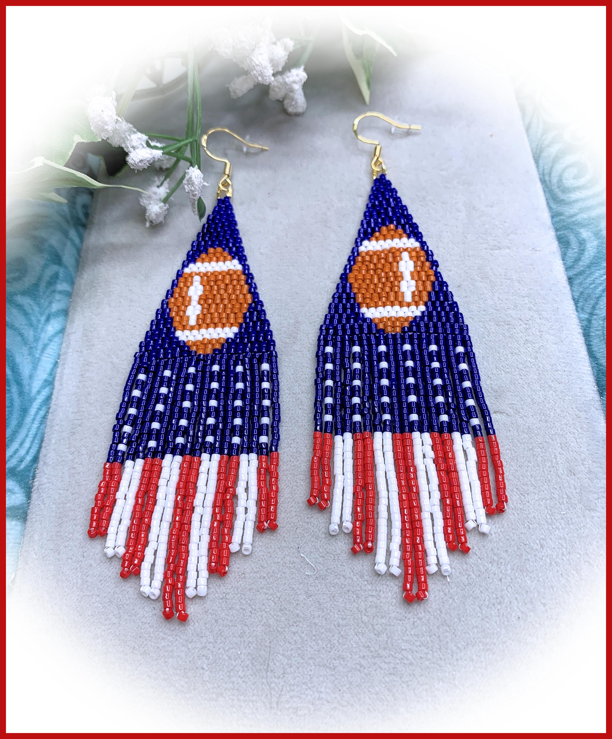 Football Beaded Fringe Earrings: Sterling Silver Plated Hooks