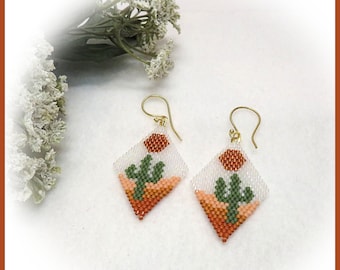 Cactus Beaded Earrings: Desert Sunset Western Jewelry