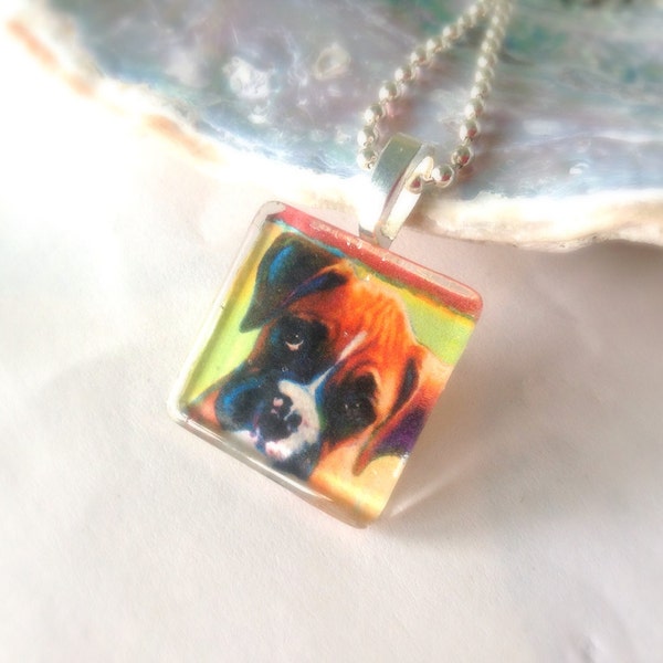 Puppy Love - Bright Boxer Dog Glass Pendant Necklace