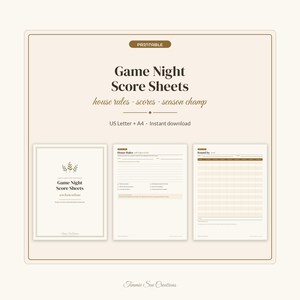 Game Night Score Sheets Printable, Family Board Game Scorecard, Card Game Score Pad, Holiday Tournament Tracker, House Rules PDF Letter A4
