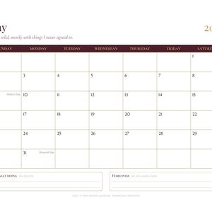 Calendario divertido para imprimir de 2027, calendario mensual sarcástico para pared, elegante calendario de escritorio, con inicio en domingo o lunes, descarga en PDF tamaño carta A4. imagen 4