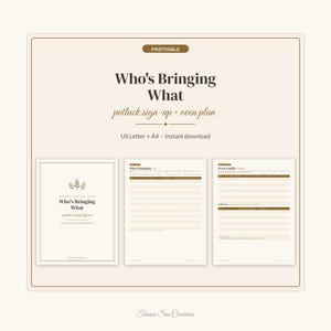 Thanksgiving Potluck Sign Up Sheet Printable, Friendsgiving Who's Bringing What List, Oven Schedule, Leftovers Plan PDF Letter A4