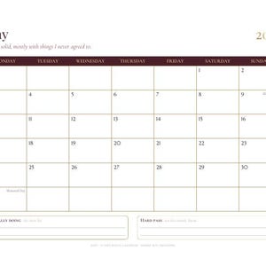 Calendario divertido para imprimir de 2027, calendario mensual sarcástico para pared, elegante calendario de escritorio, con inicio en domingo o lunes, descarga en PDF tamaño carta A4. imagen 5