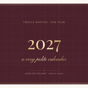 Calendario divertido para imprimir de 2027, calendario mensual sarcástico para pared, elegante calendario de escritorio, con inicio en domingo o lunes, descarga en PDF tamaño carta A4. imagen 1