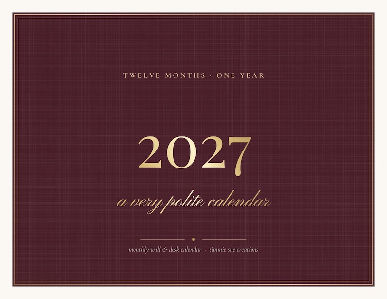 Calendario divertido para imprimir de 2027, calendario mensual sarcástico para pared, elegante calendario de escritorio, con inicio en domingo o lunes, descarga en PDF tamaño carta A4. imagen 1