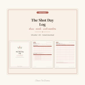 GLP-1 Tracker Printable, Shot Day Log, Weekly Dose and Side Effect Tracker, Food Diary, Weight and Measurements Log, PDF Letter A4