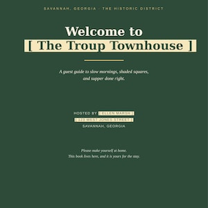 Modello di libro di benvenuto per Savannah / Libro degli ospiti Airbnb in HTML modificabile, 25 pagine / Guida per gli ospiti del quartiere storico, VRBO, Pacchetto di contenuti per gli host