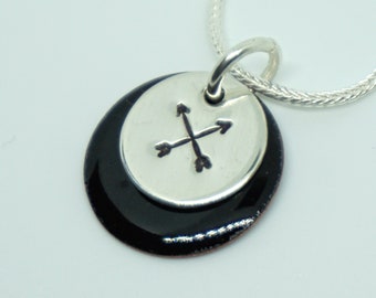 Hand Stamped Sterling Silver Crossed Arrows on Enamel Pendant - Choose Your Color