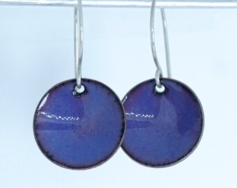 Metallic Purple Enamel Earrings - Enamel Jewelry, Minimalist Jewelry, Minimalist Earrings, Simple Earrings, Dot Earrings, Boho Jewelry