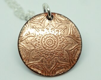 Metallic Copper Bronze Enamel Mandala Pendant