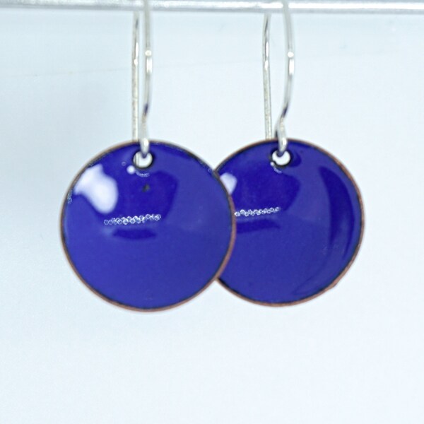 Cobalt Blue Enamel Earrings - Enamel Jewelry, Minimalist Jewelry, Minimalist Earrings, Simple Earrings, Disc Earrings, Boho Jewelry Earrings