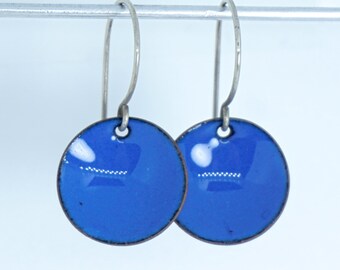 Cobalt Blue Enamel Earrings - Enamel Jewelry, Minimalist Jewelry, Minimalist Earrings, Simple Earrings, Dot Earrings, Boho Jewelry Earrings