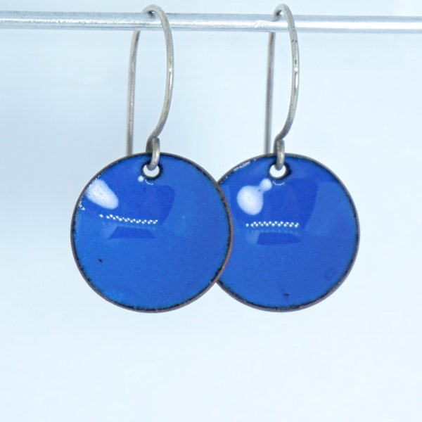 Cobalt Blue Enamel Earrings - Enamel Jewelry, Minimalist Jewelry, Minimalist Earrings, Simple Earrings, Dot Earrings, Boho Jewelry Earrings