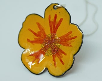 Orange Nasturtium Flower Enamel Pendant