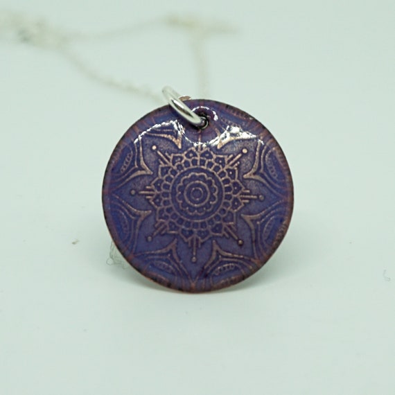 Metallic Purple Enamel Mandala Pendant