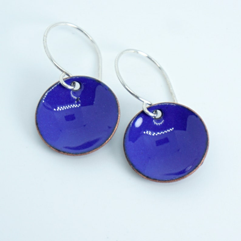 Cobalt Blue Enamel Earrings Enamel Jewelry, Minimalist Jewelry, Minimalist Earrings, Simple Earrings, Disc Earrings, Boho Jewelry Earrings image 4